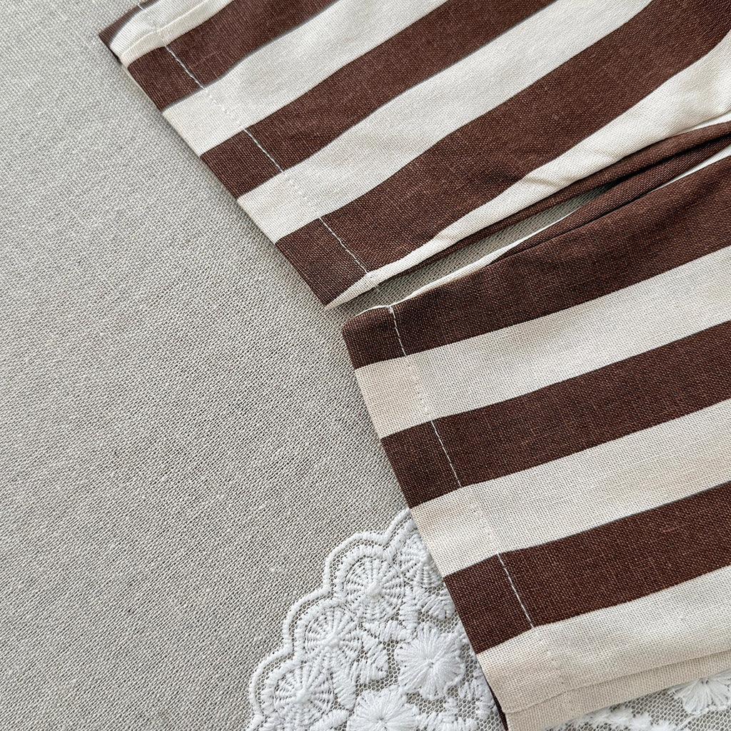 Baby Brown White Striped Overalls with Pockets