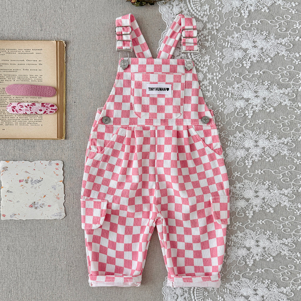 Toddler Pink Checkerboard Corduroy Overalls
