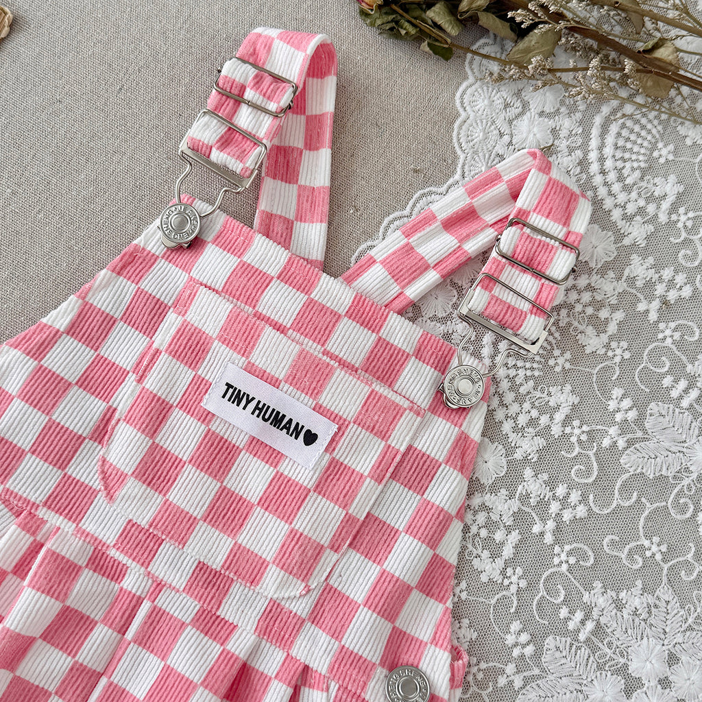 Toddler Pink Checkerboard Corduroy Overalls