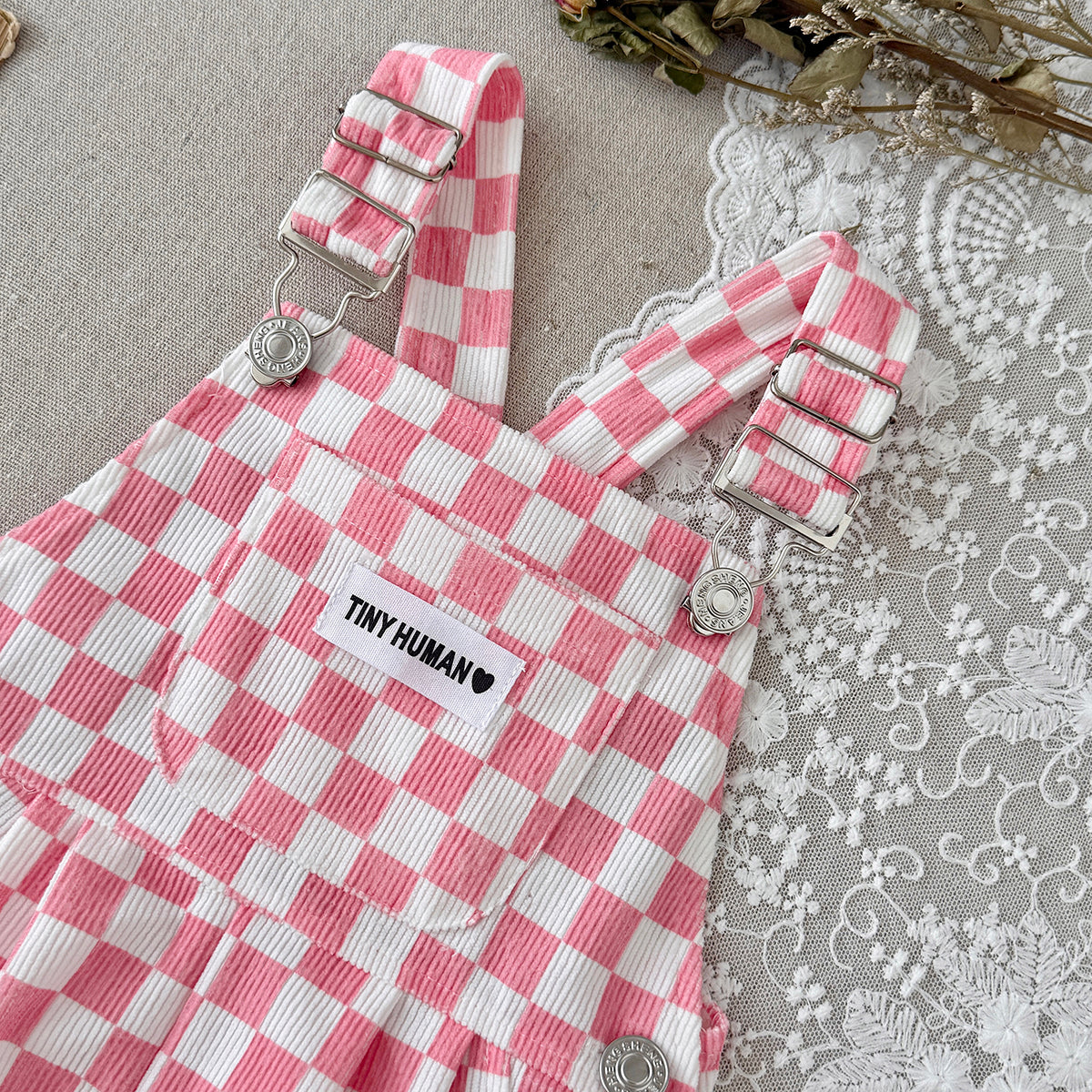 Toddler Pink Checkerboard Corduroy Overalls