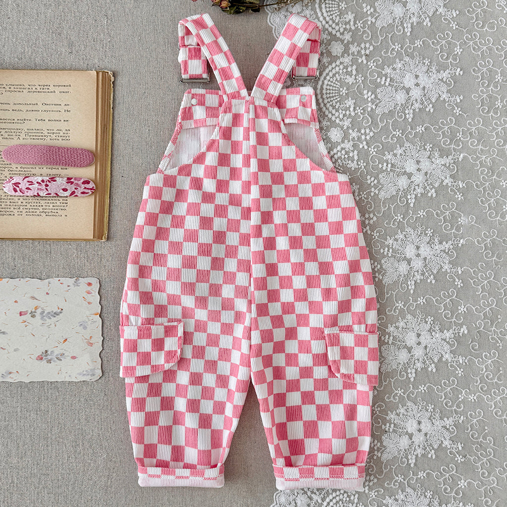 Toddler Pink Checkerboard Corduroy Overalls