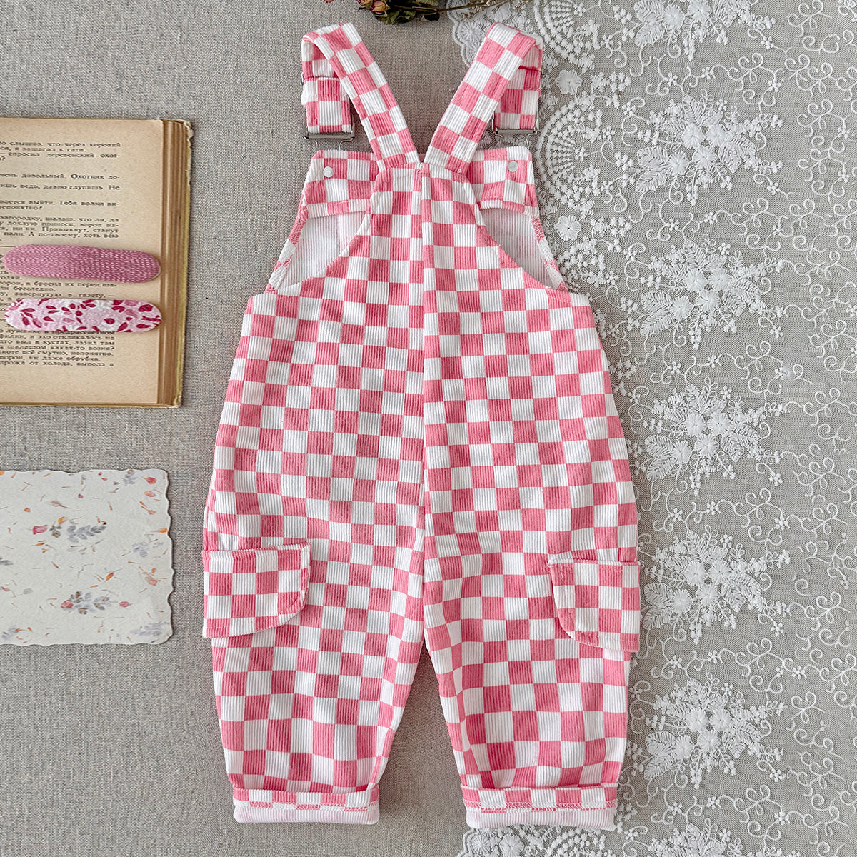 Toddler Pink Checkerboard Corduroy Overalls