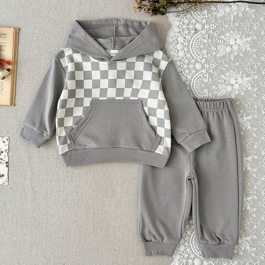 Toddler Checkered Hoodie & Jogger Pants 2 Piece Outfit