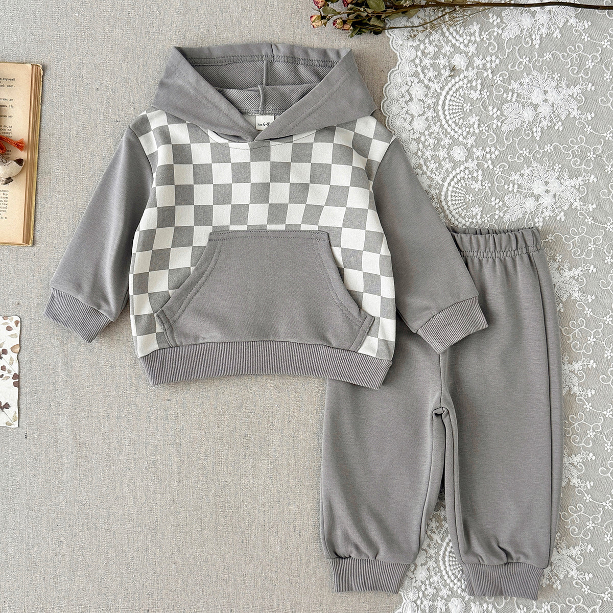 Toddler Checkered Hoodie & Jogger Pants 2 Piece Outfit