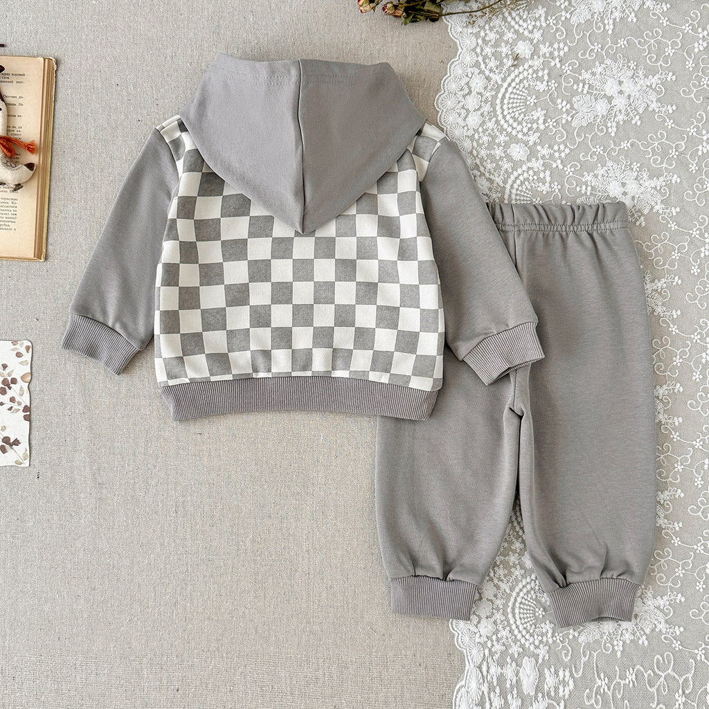Toddler Checkered Hoodie & Jogger Pants 2 Piece Outfit