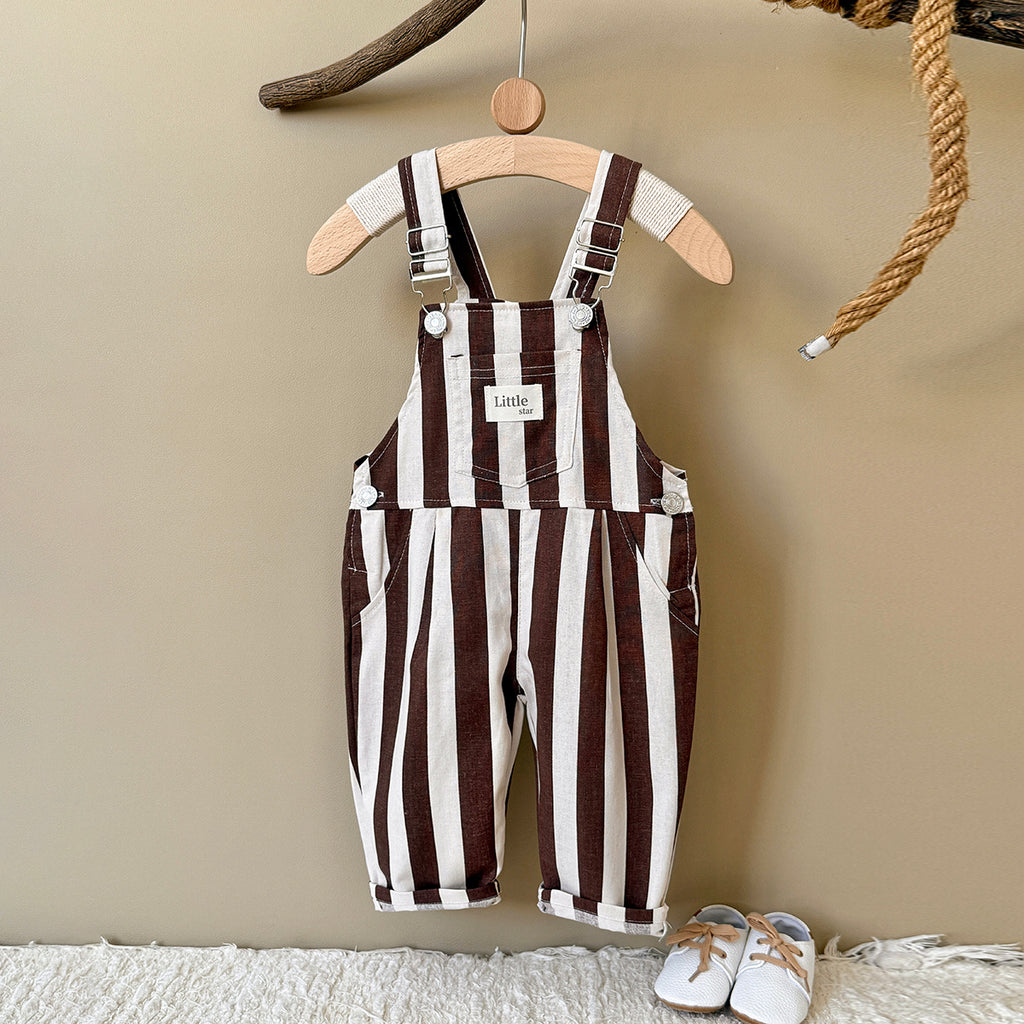 Baby Brown White Striped Overalls with Pockets