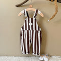 Baby Brown White Striped Overalls with Pockets