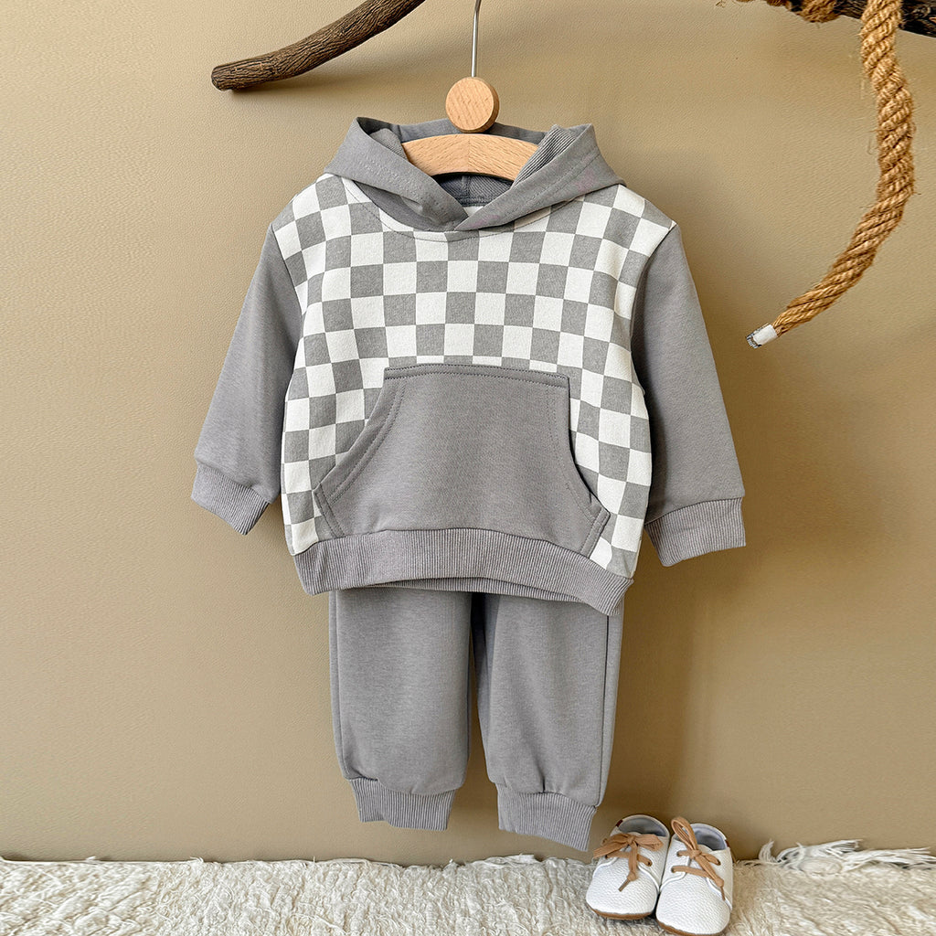 Toddler Checkered Hoodie & Jogger Pants 2 Piece Outfit