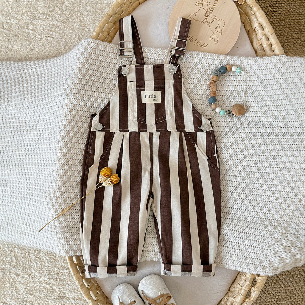 Baby Brown White Striped Overalls with Pockets