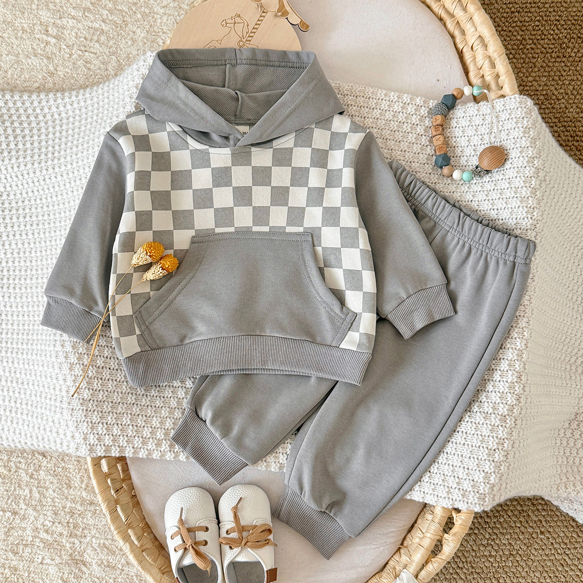 Toddler Checkered Hoodie & Jogger Pants 2 Piece Outfit