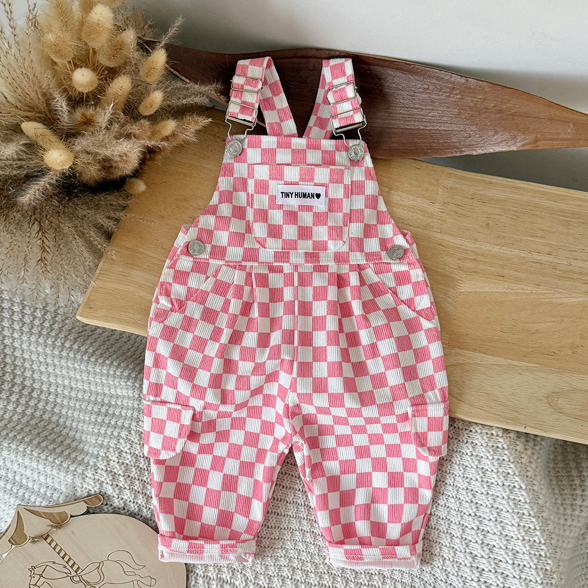 Toddler Pink Checkerboard Corduroy Overalls