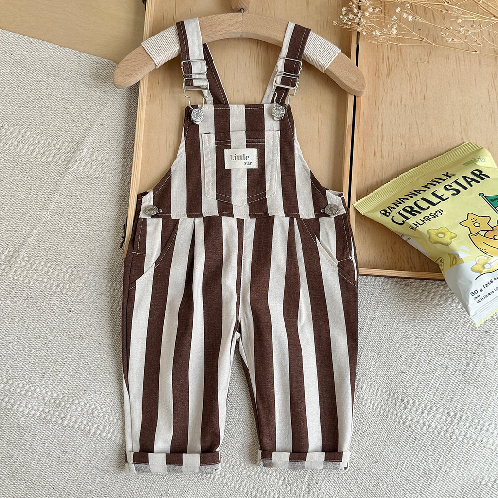 Baby Brown White Striped Overalls with Pockets
