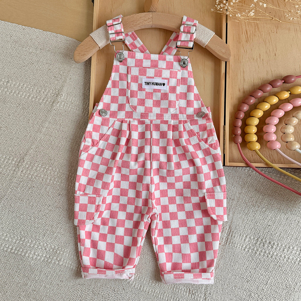 Toddler Pink Checkerboard Corduroy Overalls
