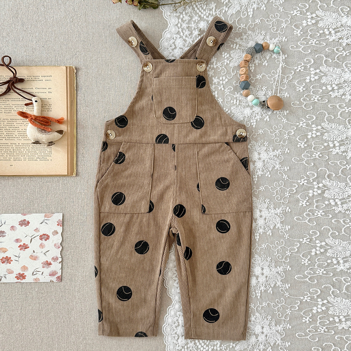 Toddler Tennis Print Corduroy Overalls