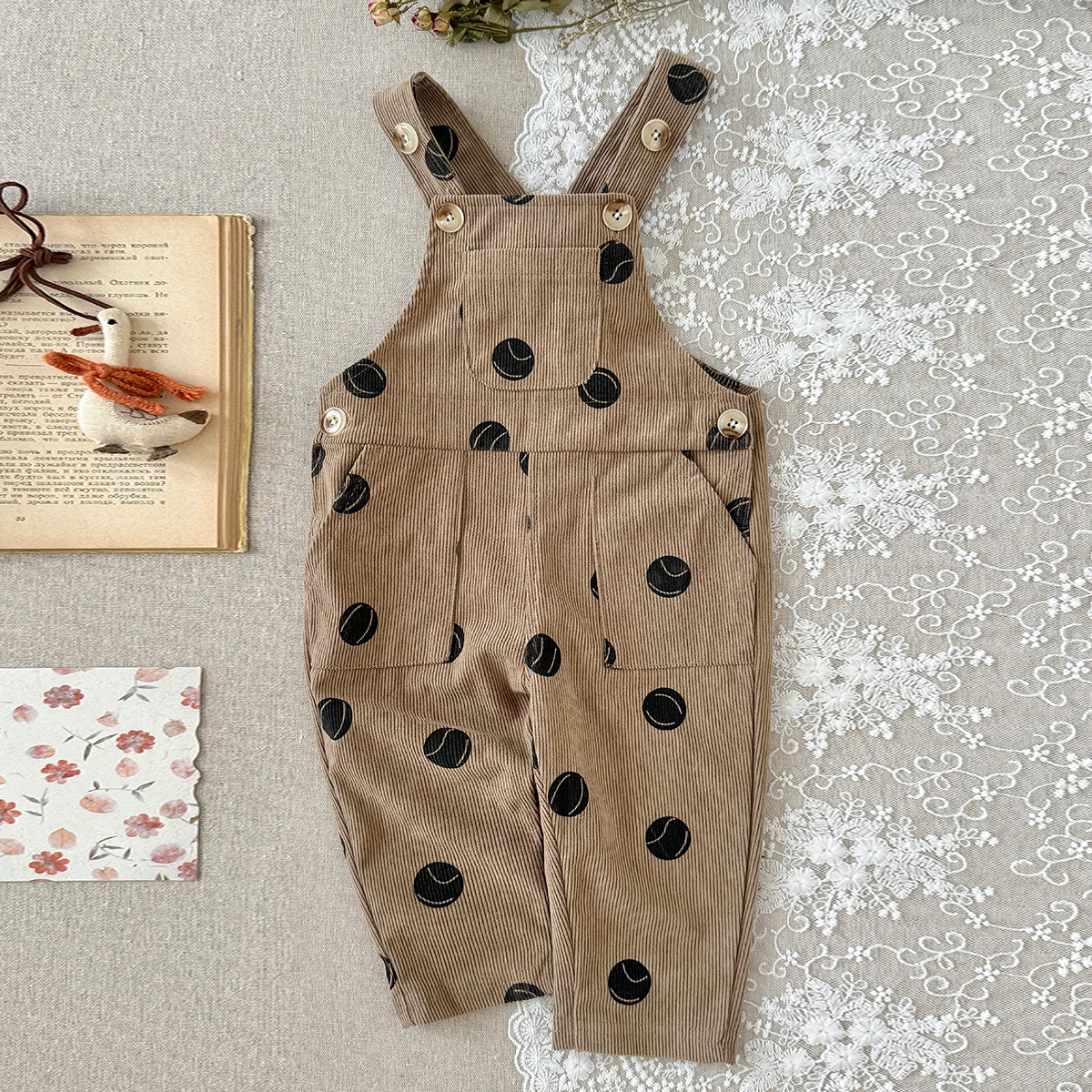 Toddler Tennis Print Corduroy Overalls