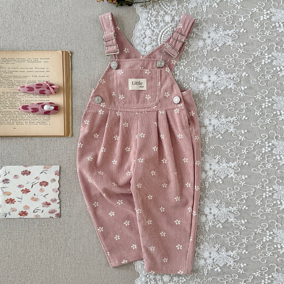 Toddler Floral Corduroy Overalls