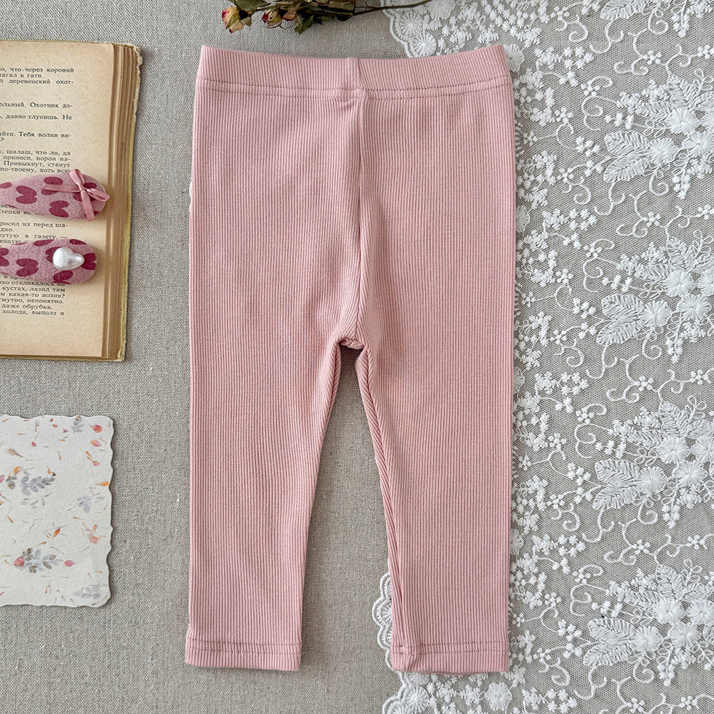Baby Girls Ribbed Leggings Lace Pocket with Bow Decor