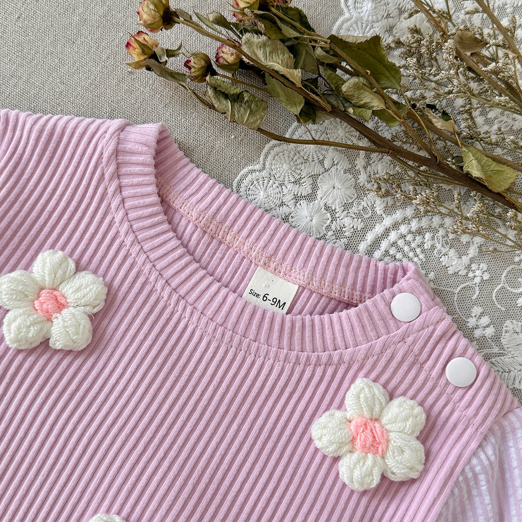 Baby Girl 3D Flower Ruffle Top & Flared Pants Set