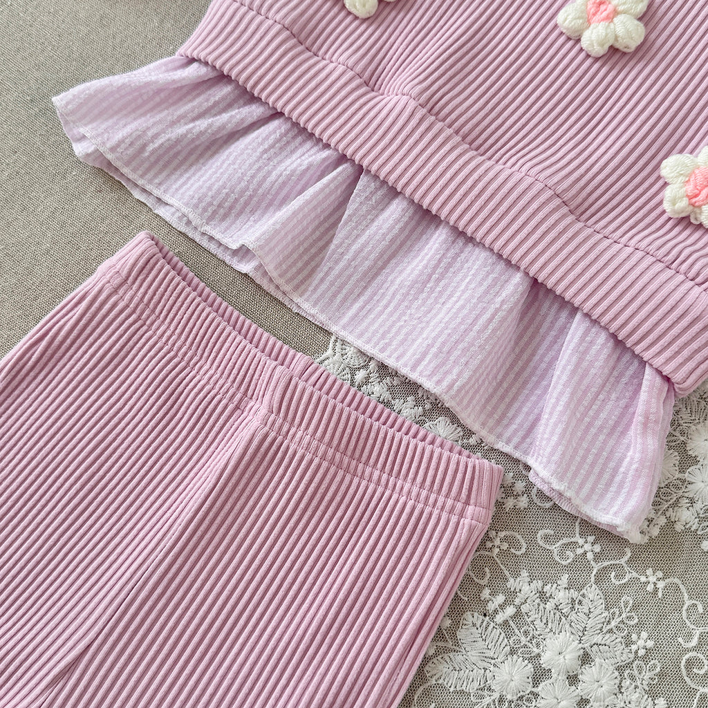 Baby Girl 3D Flower Ruffle Top & Flared Pants Set