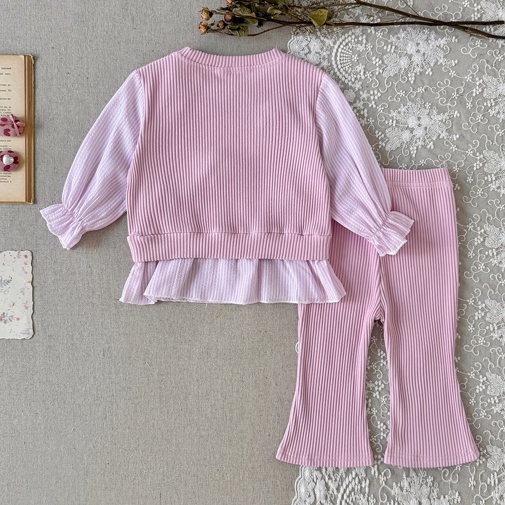 Baby Girl 3D Flower Ruffle Top & Flared Pants Set