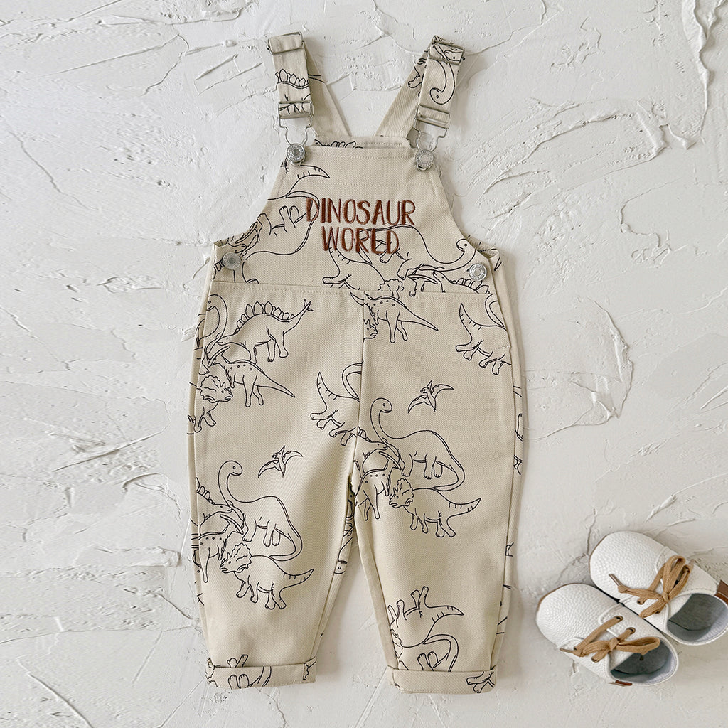 Baby Toddler Dinosaur World Embroidered Overalls
