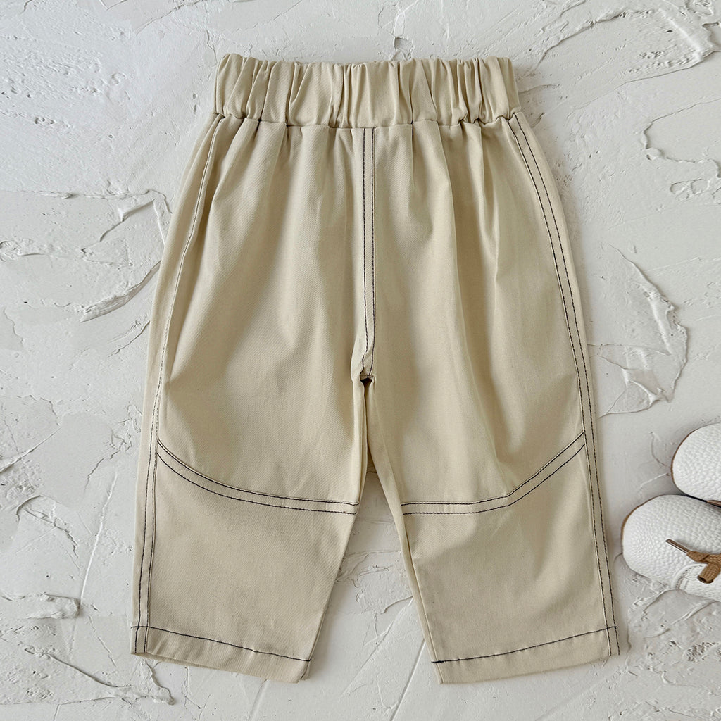 Solid Color Curved Pants for Baby Boys & Girls, Spring Autumn