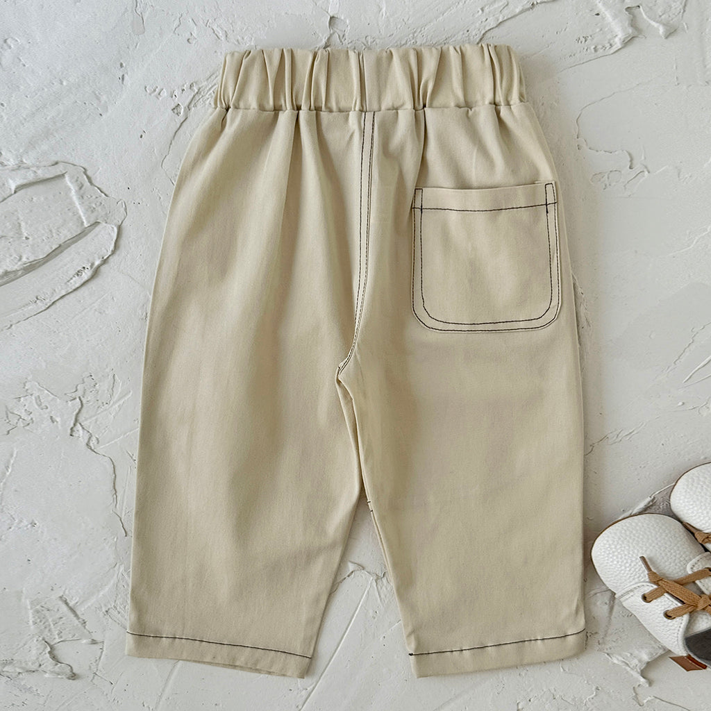 Solid Color Curved Pants for Baby Boys & Girls, Spring Autumn