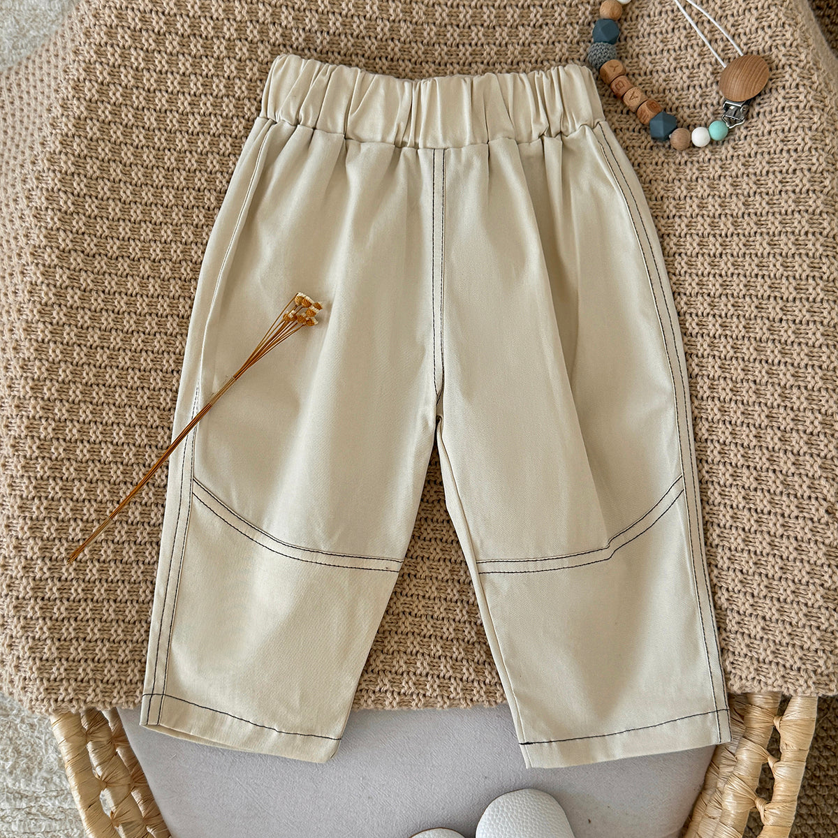 Solid Color Curved Pants for Baby Boys & Girls, Spring Autumn