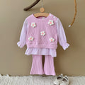 Baby Girl 3D Flower Ruffle Top & Flared Pants Set