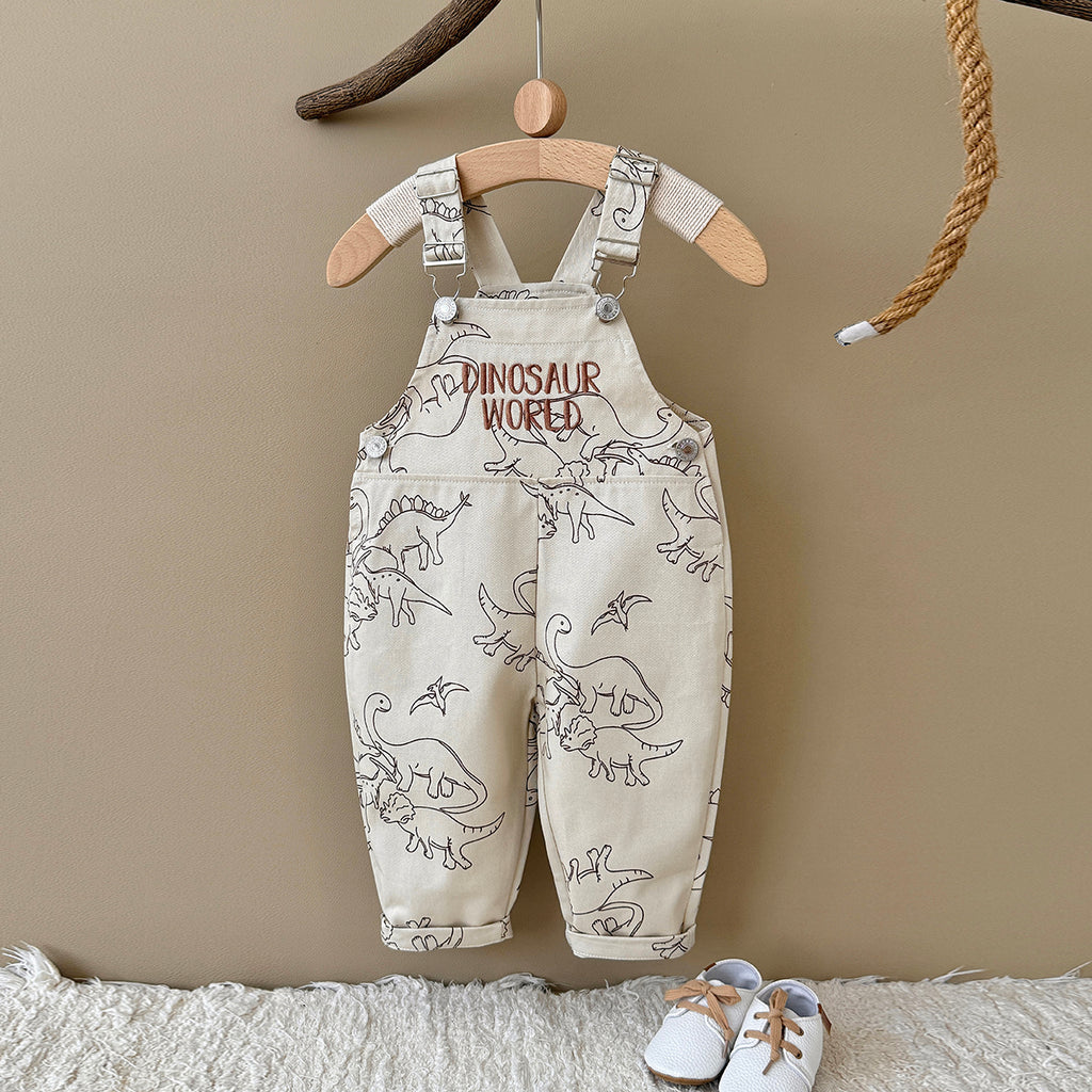 Baby Toddler Dinosaur World Embroidered Overalls