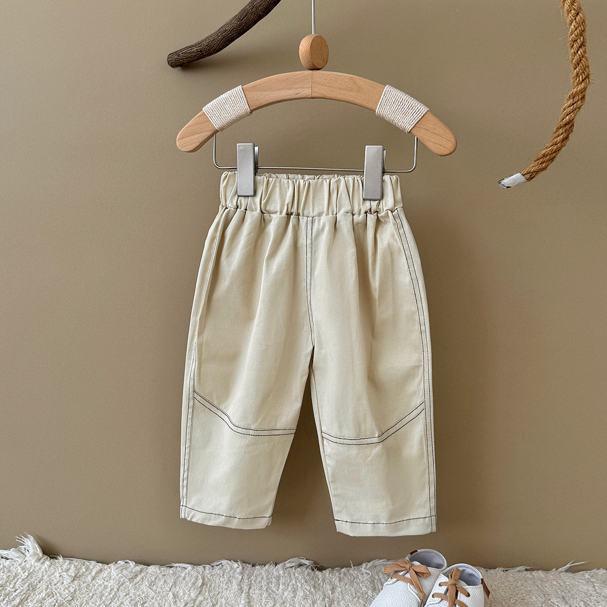 Solid Color Curved Pants for Baby Boys & Girls, Spring Autumn