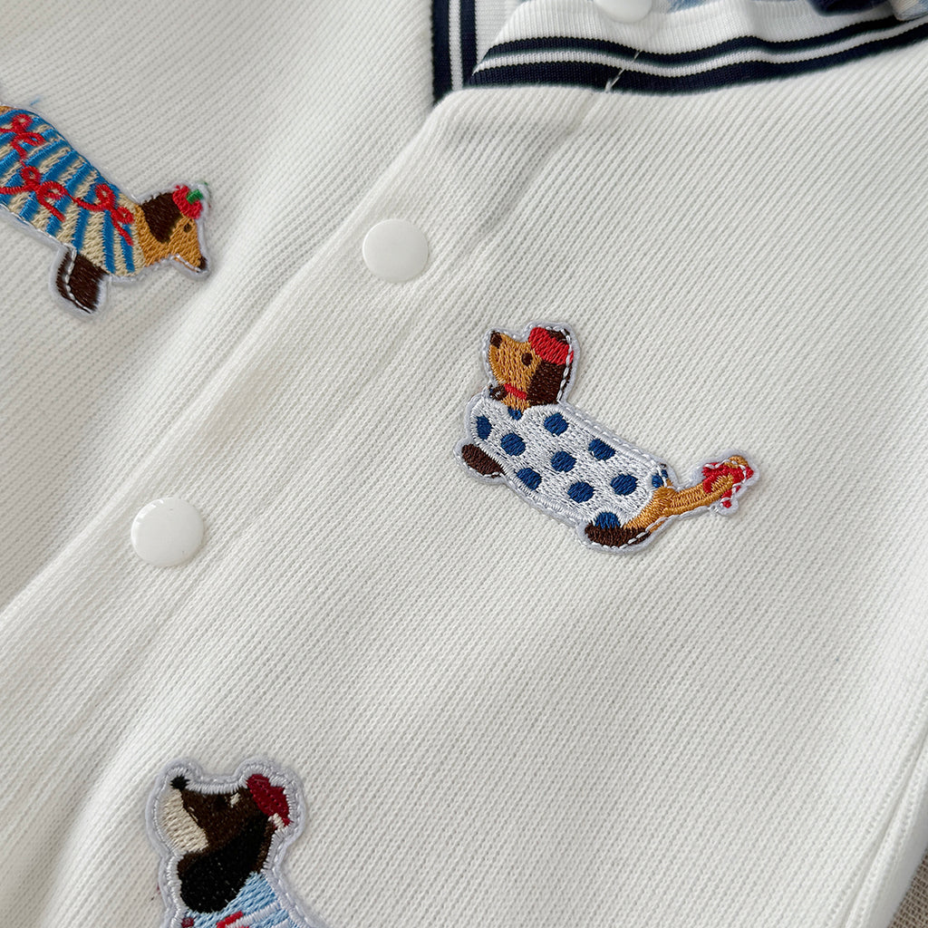 Baby Boy Dachshund Embroidery Plaid Collar Bow Tie Romper