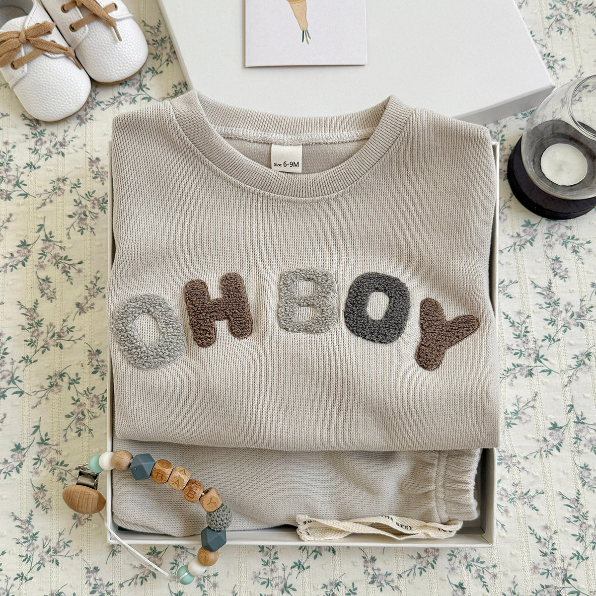 OH BOY Embroidered Set for Baby Boys, Spring Autumn