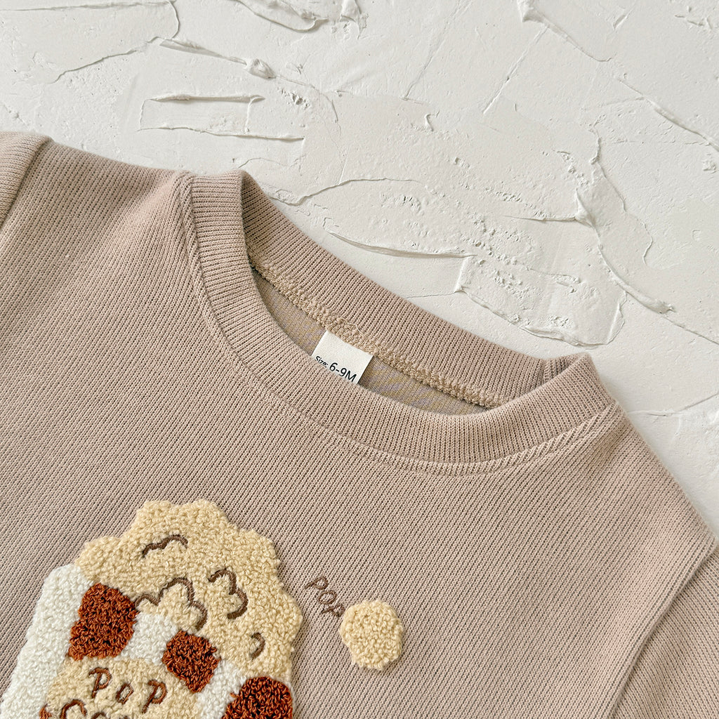 Popcorn Towel Embroidery Casual Set for Spring Autumn