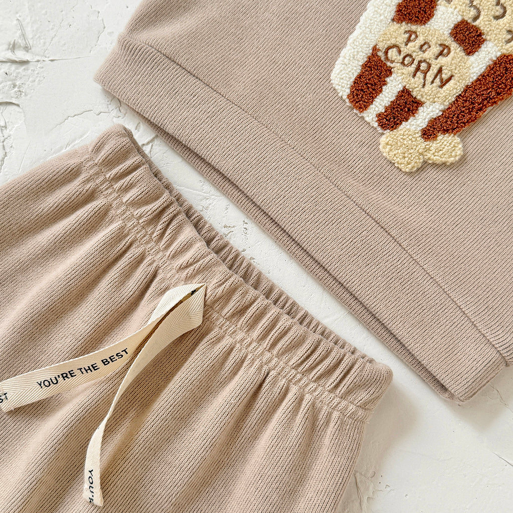 Popcorn Towel Embroidery Casual Set for Spring Autumn