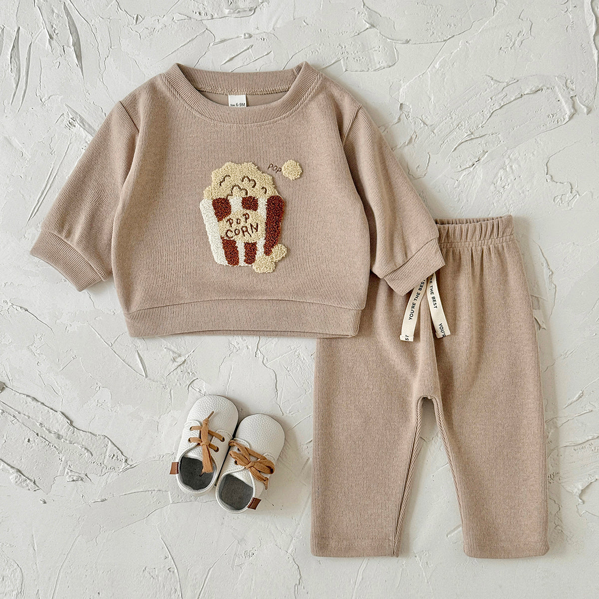 Popcorn Towel Embroidery Casual Set for Spring Autumn
