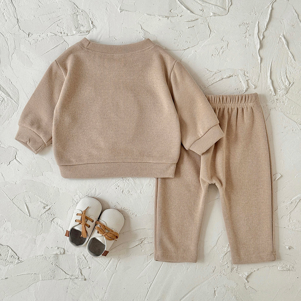 Popcorn Towel Embroidery Casual Set for Spring Autumn