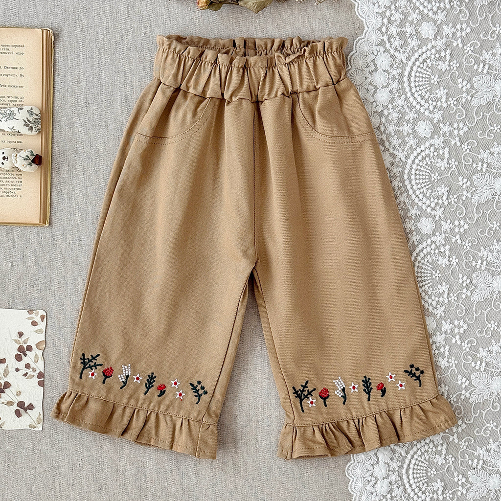 Embroidered Pants with Ruffle Hem for Baby Girls, Spring Autumn