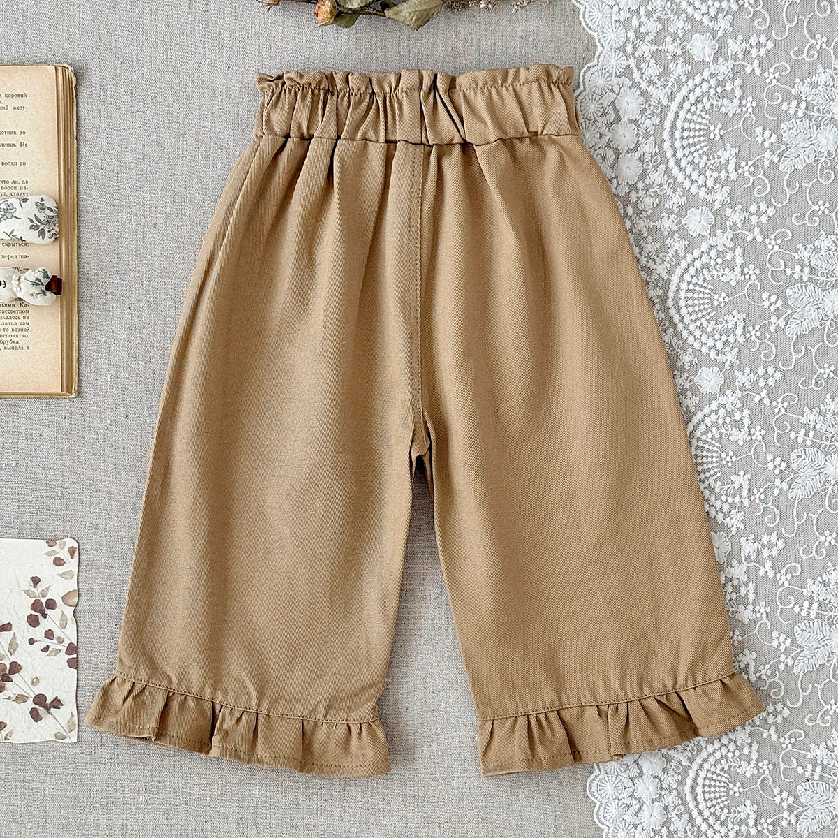 Embroidered Pants with Ruffle Hem for Baby Girls, Spring Autumn