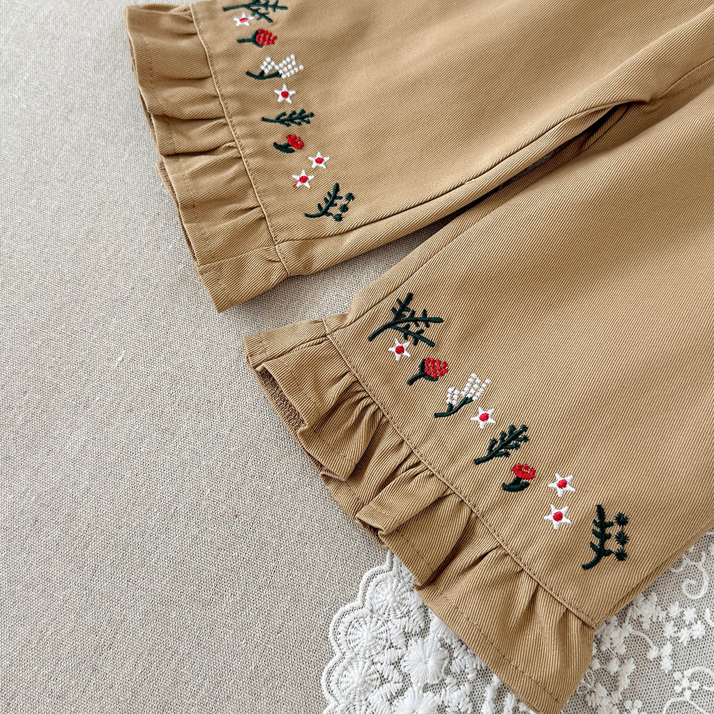 Embroidered Pants with Ruffle Hem for Baby Girls, Spring Autumn