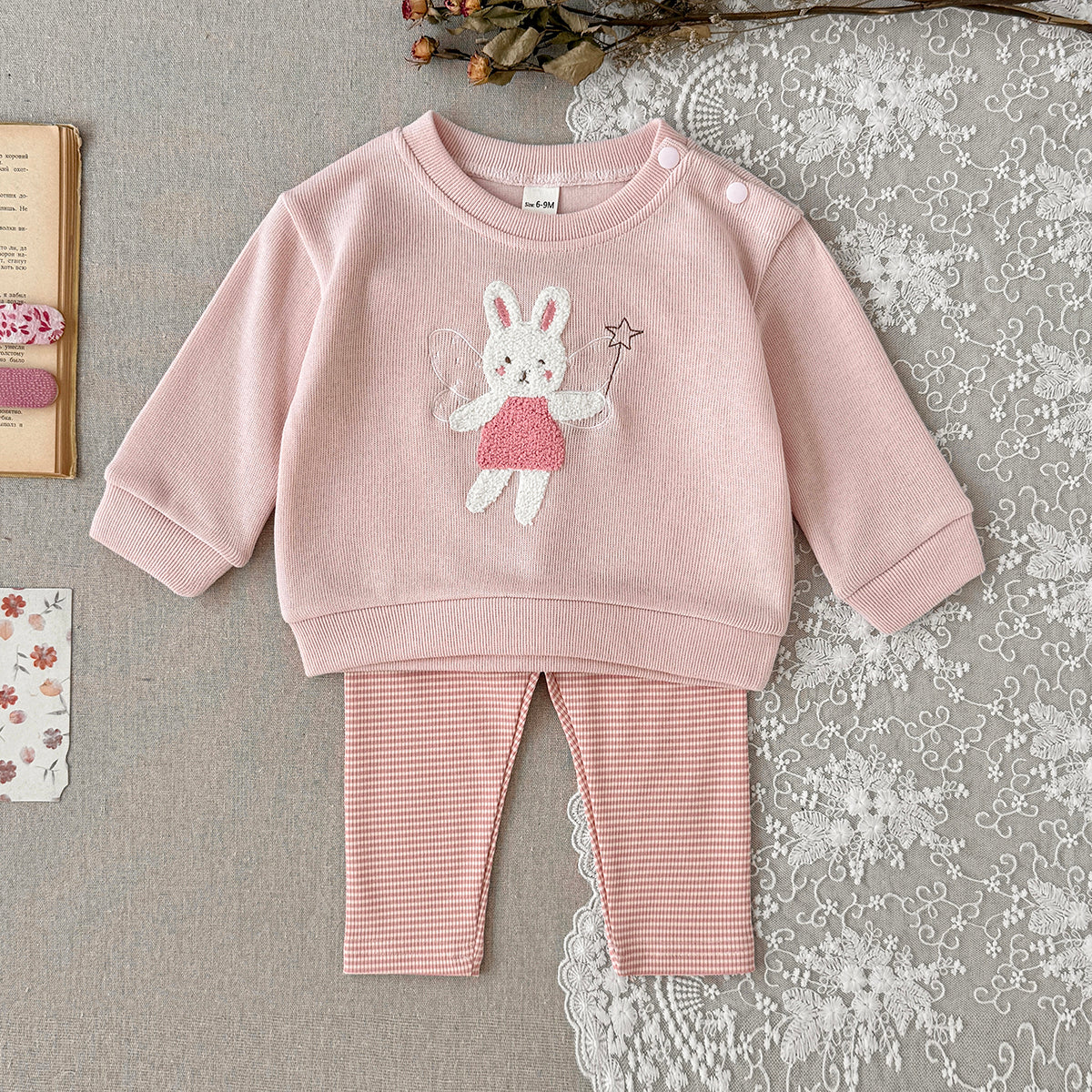 Bunny Towel Embroidery Set for Baby Girls, Spring Autumn