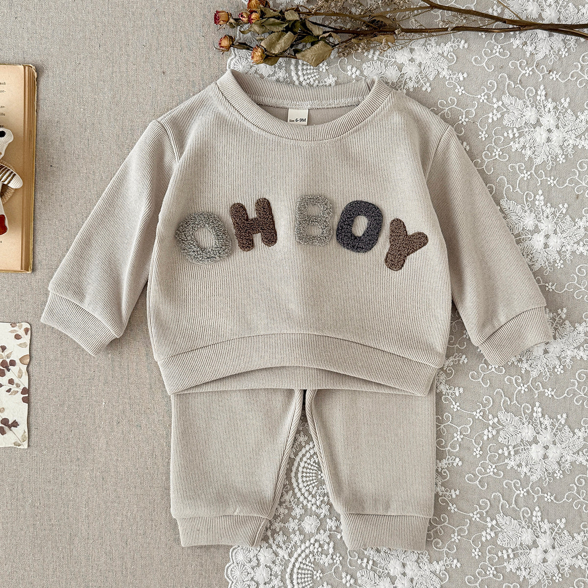 OH BOY Embroidered Set for Baby Boys, Spring Autumn