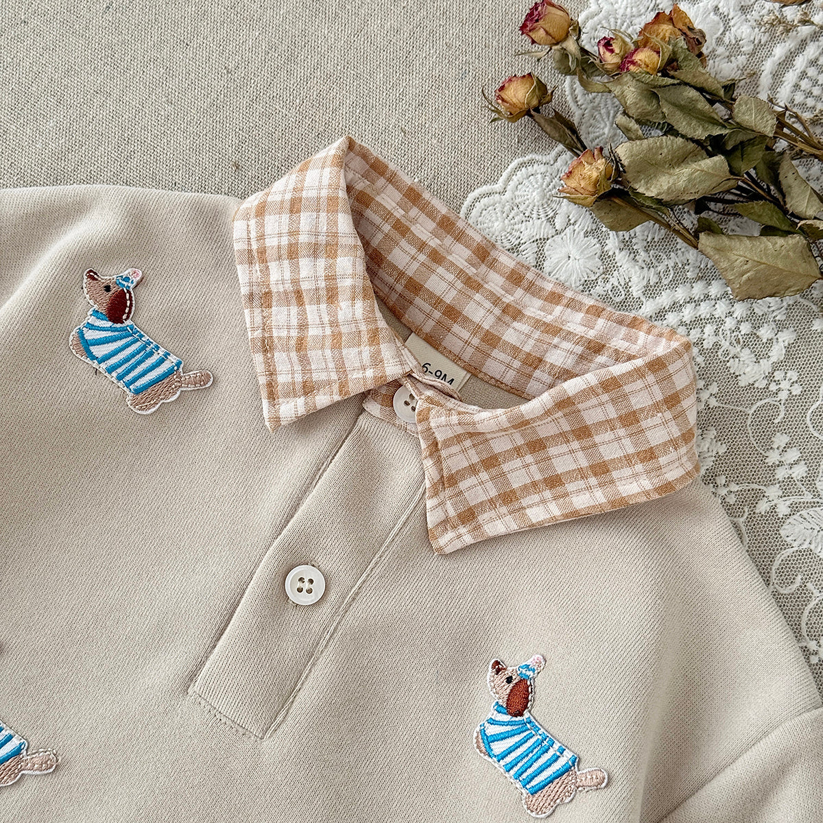 Baby Dog Embroidery Fake Two Piece Sweatshirt & Pants Set