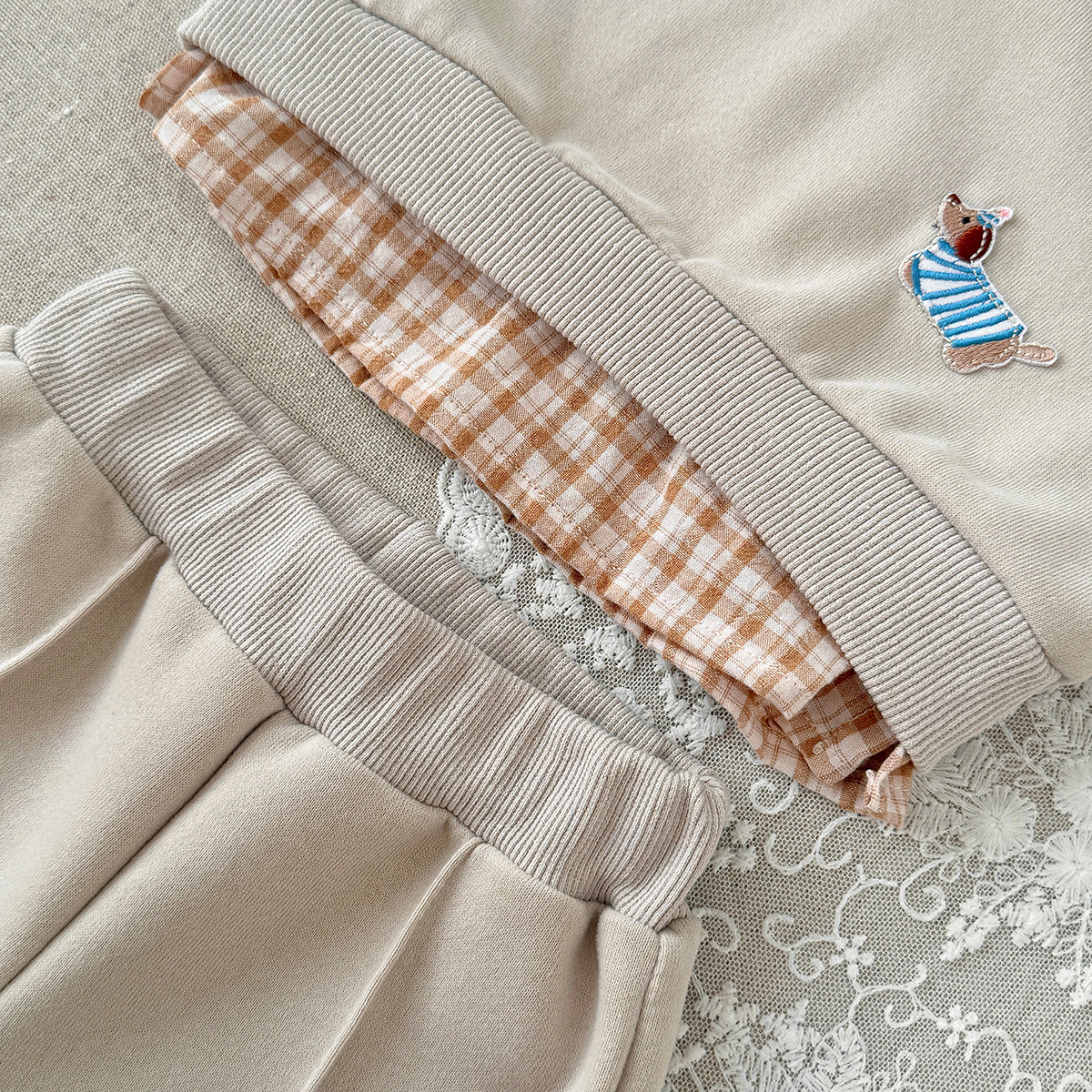 Baby Dog Embroidery Fake Two Piece Sweatshirt & Pants Set