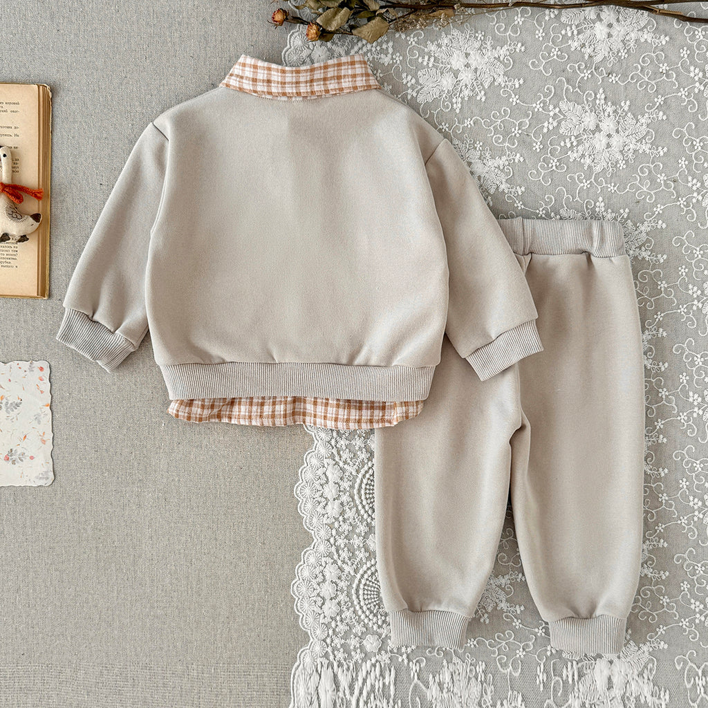 Baby Dog Embroidery Fake Two Piece Sweatshirt & Pants Set