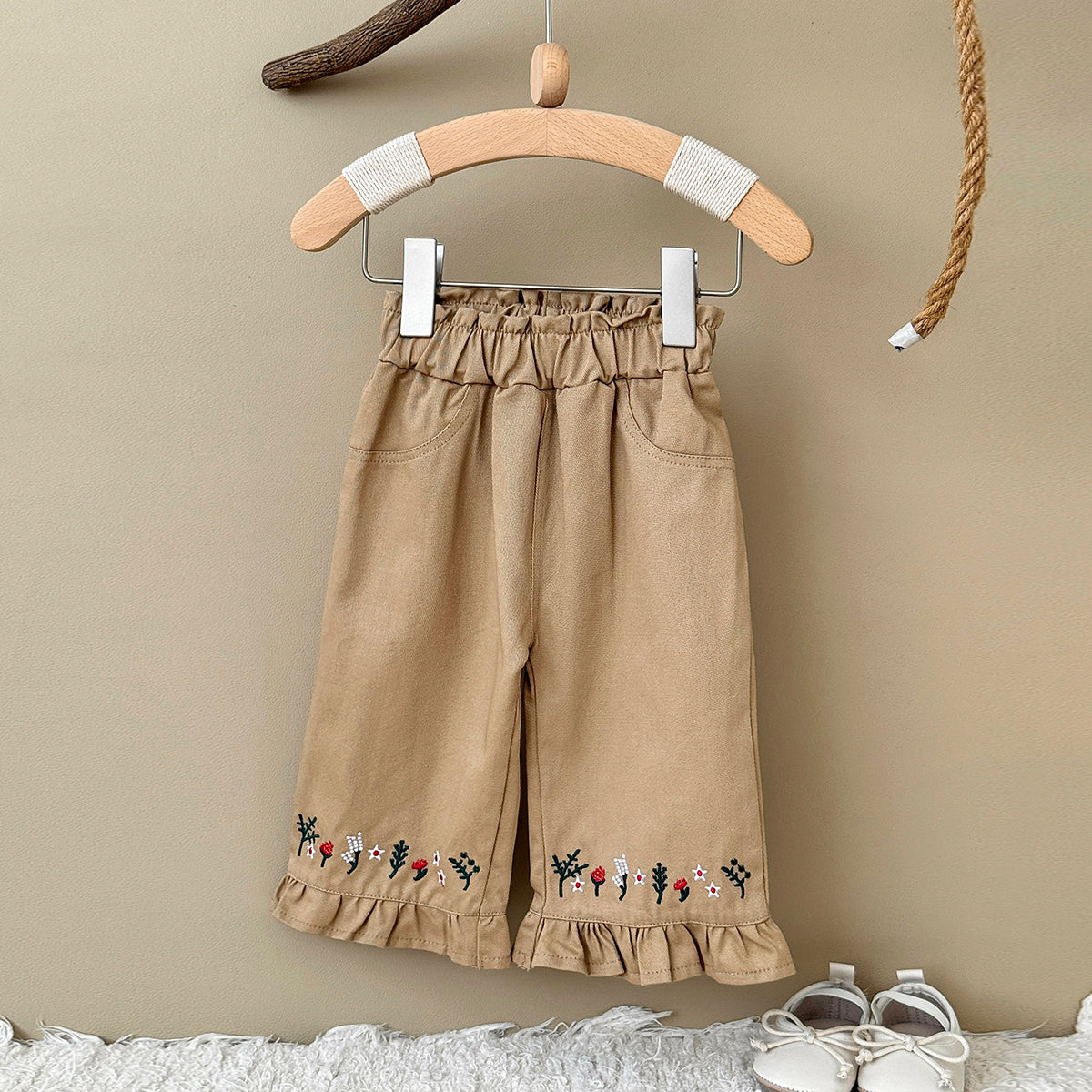 Embroidered Pants with Ruffle Hem for Baby Girls, Spring Autumn