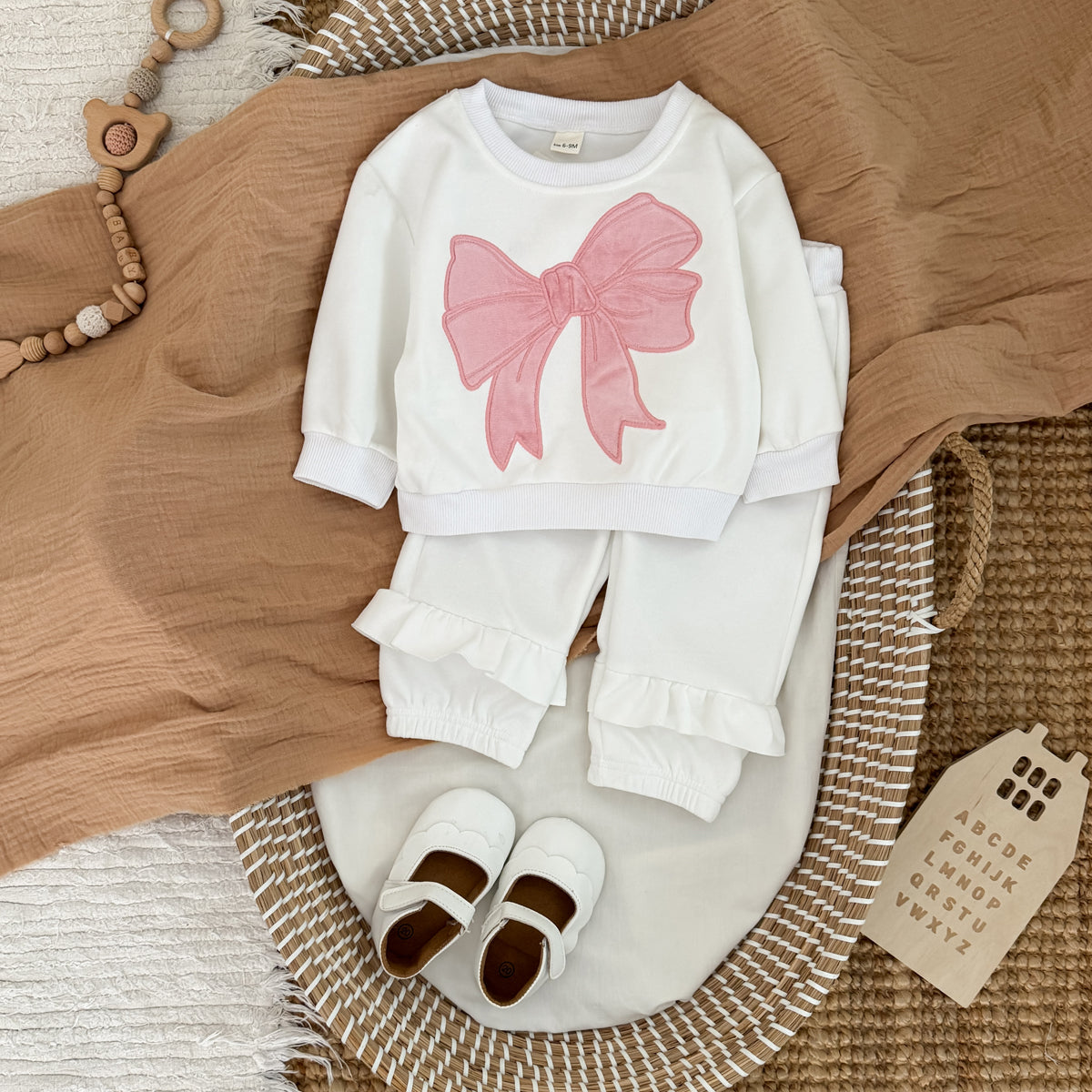 Toddler Girl Bow Embroidered Sweatshirt & Ruffle Pants 2 Piece Set