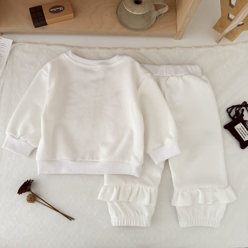 Toddler Girl Bow Embroidered Sweatshirt & Ruffle Pants 2 Piece Set