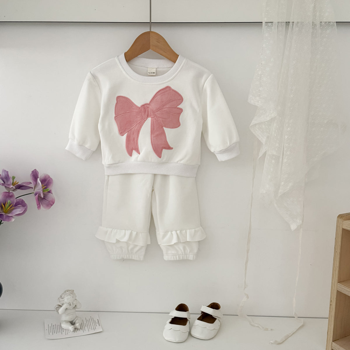 Toddler Girl Bow Embroidered Sweatshirt & Ruffle Pants 2 Piece Set