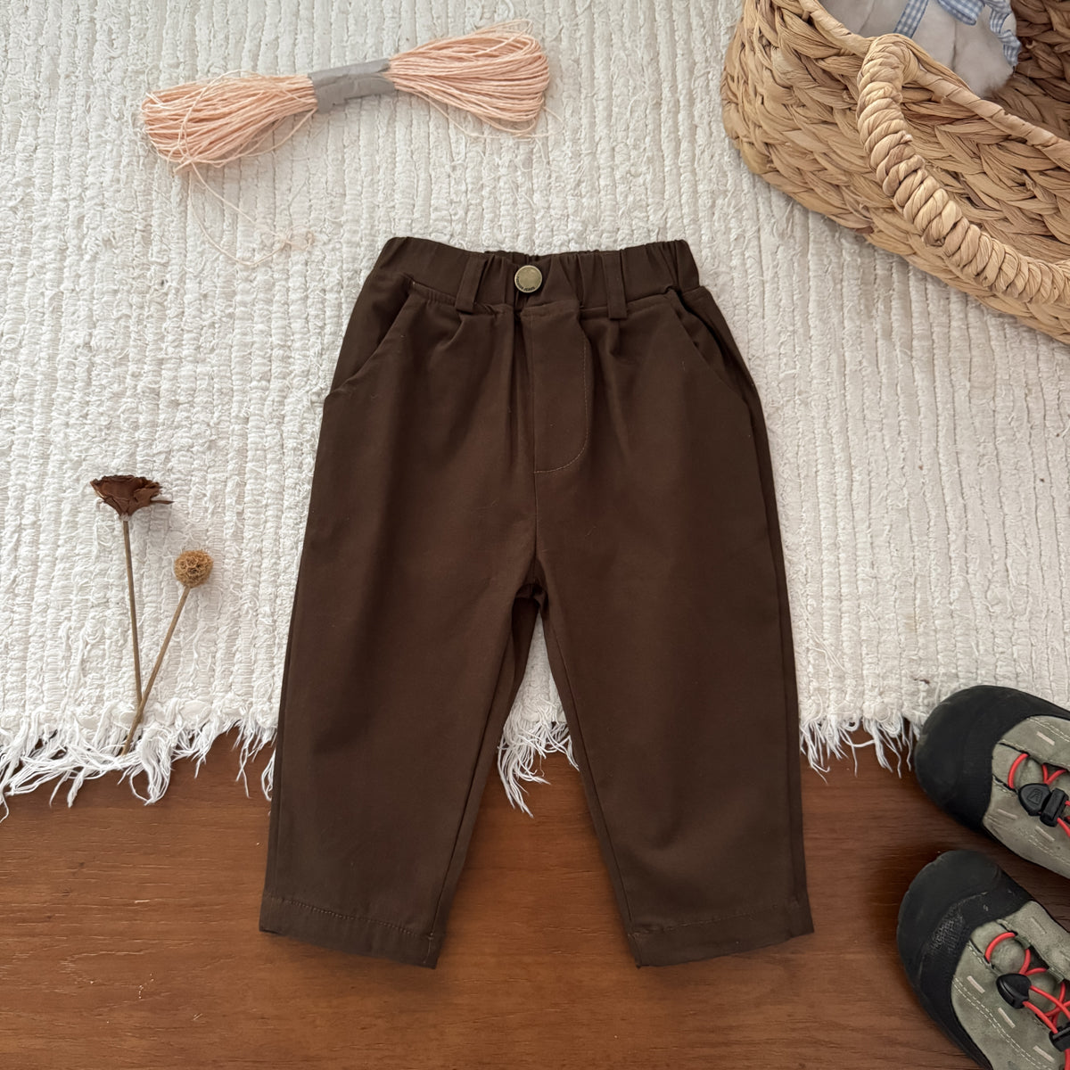 Baby Solid Elastic Waist Casual Pants